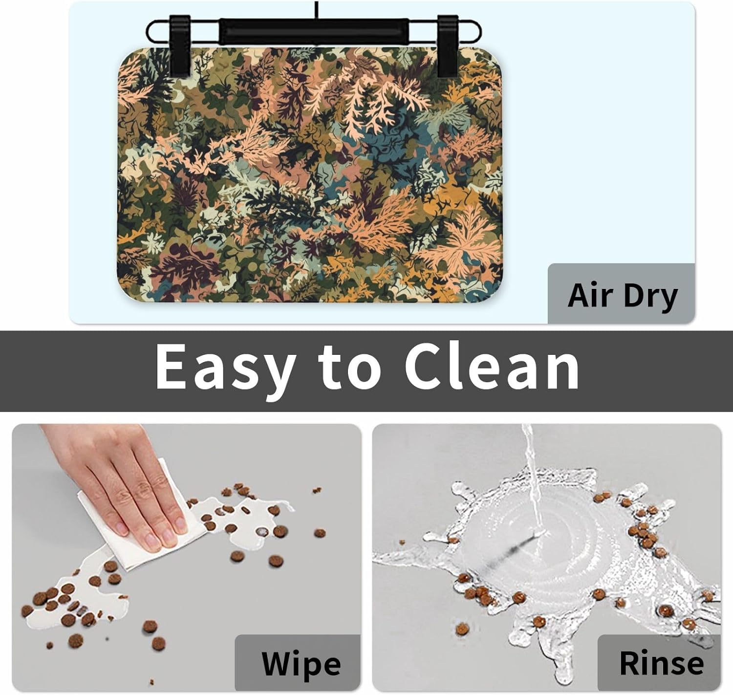 Camouflage Pattern Leather Absorbent Pet Feeding Mat Non-Slip for Dogs Cats 40x60cm