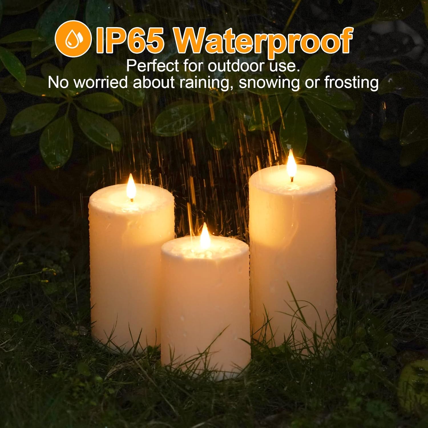Solar Candles Outdoor Waterproof: Flameless Flickering Pillar LED Candles Set of 3 Dusk to Dawn Rechargeable Sensor Lights 3x4/5/6 Inch White - Image 3