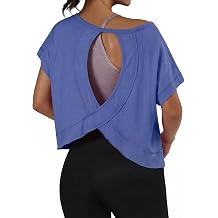 GRECERELLE Womens Open Back Workout Tops Backless Athletic Shirts Casual Crop Running Tee Y2k Yoga