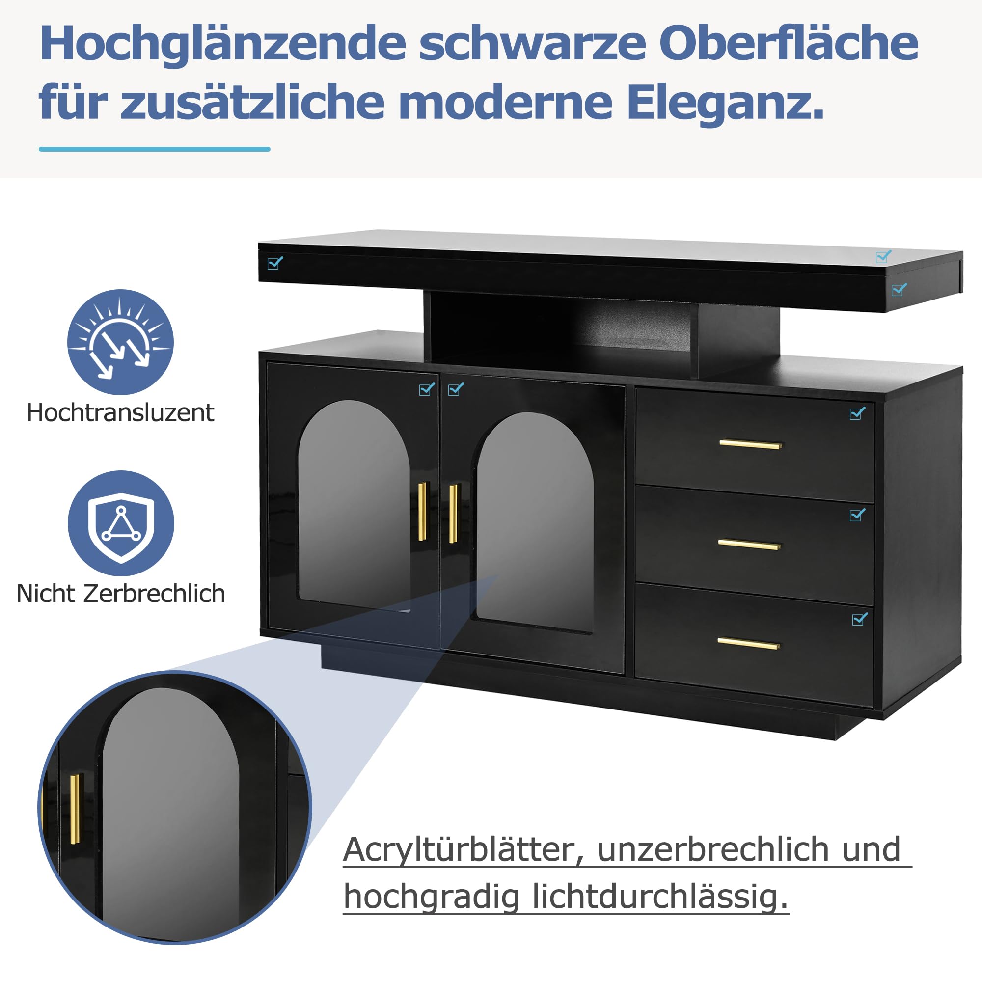 Buffetkast zwart Utrecht 260 x 240cm led verlichting - Kasten van de Koning