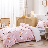 Vista 2 de Juego de funda de edredón rosa con diseño de gato para niñas, tamaño Queen, 3 piezas, funda de edredón de microfibra suave estampada con funda