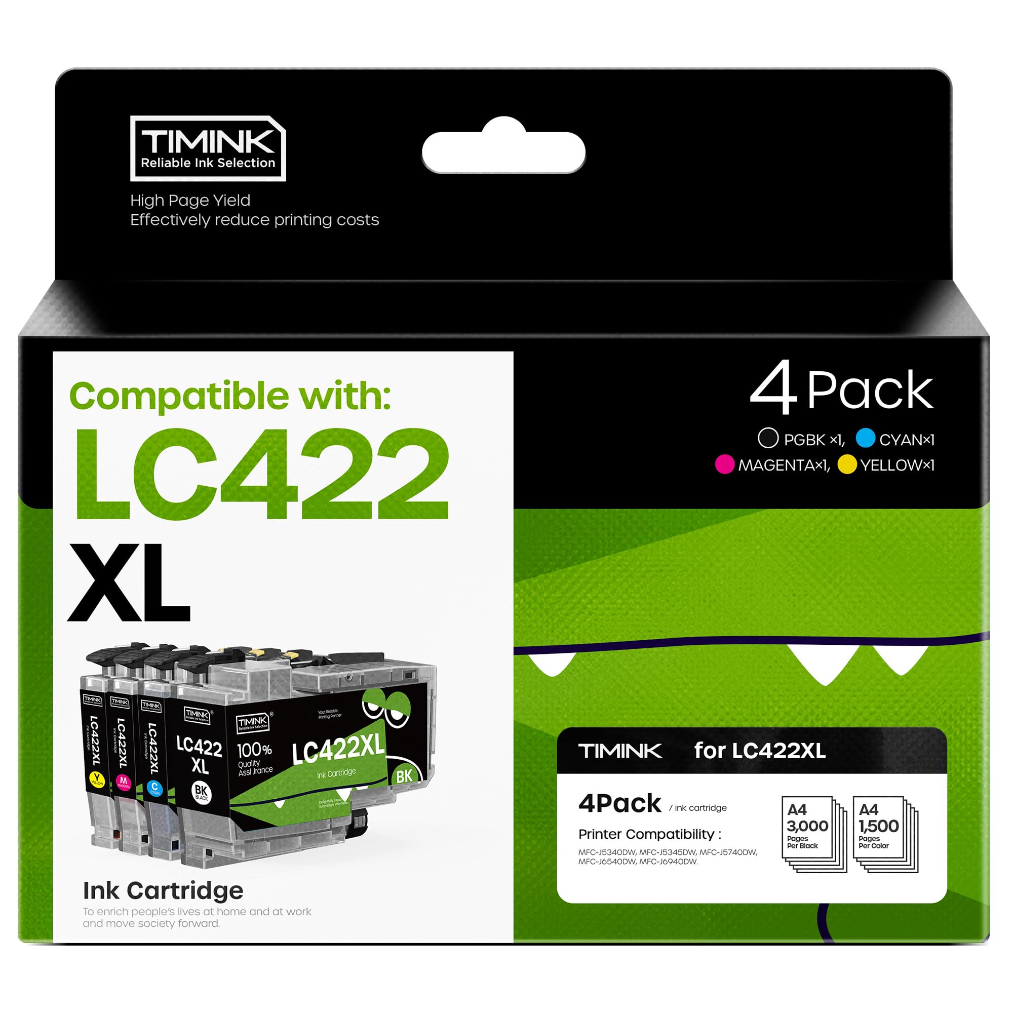 4 Pieza LC422XL Cartuchos de Impresión Compatibles para Brother LC422 LC422XL LC-422XLVAL Compatibles para Brother MFC-J6540DW MFC-J5340DW MFC-J5740DW MFC-J6940DW MFC-J5345DW