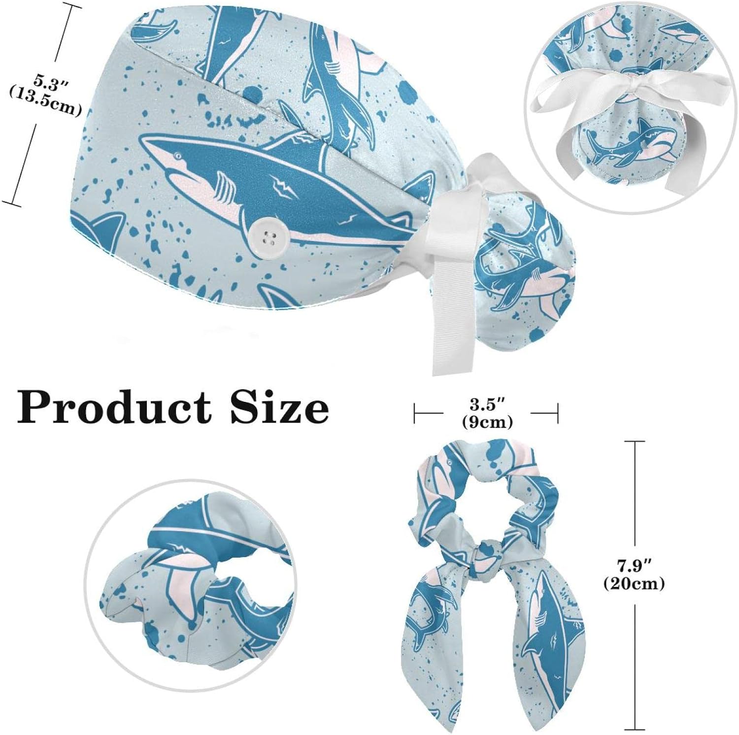 Ponytail Scrub Cap with Buttons & Sweatband