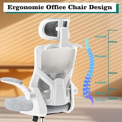 Miniatura 8 de Silla de oficina ergonómica, silla de escritorio de malla con respaldo alto con cojín de espuma moldeada gruesa, colgador de abrigo, reposacabezas