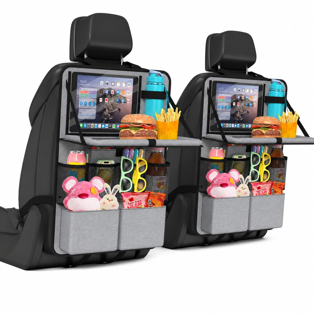 Purecas 2Pack Car Seat Organiser with Fold Down Tray&Tablet Holder (Black)