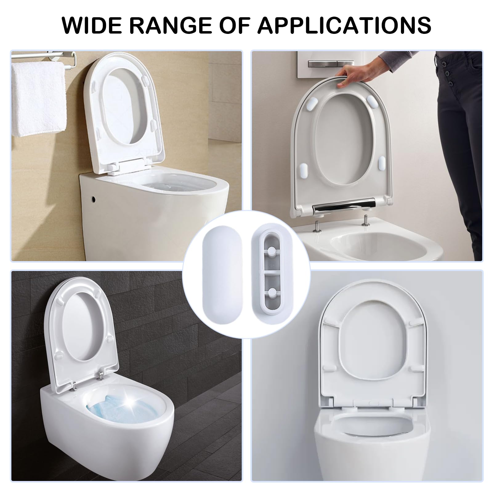 Rubber Toilet Seat Buffers, 8 Pcs White Push-in Bumpers for D Shape and Most Toilet Seat Models - Image 4