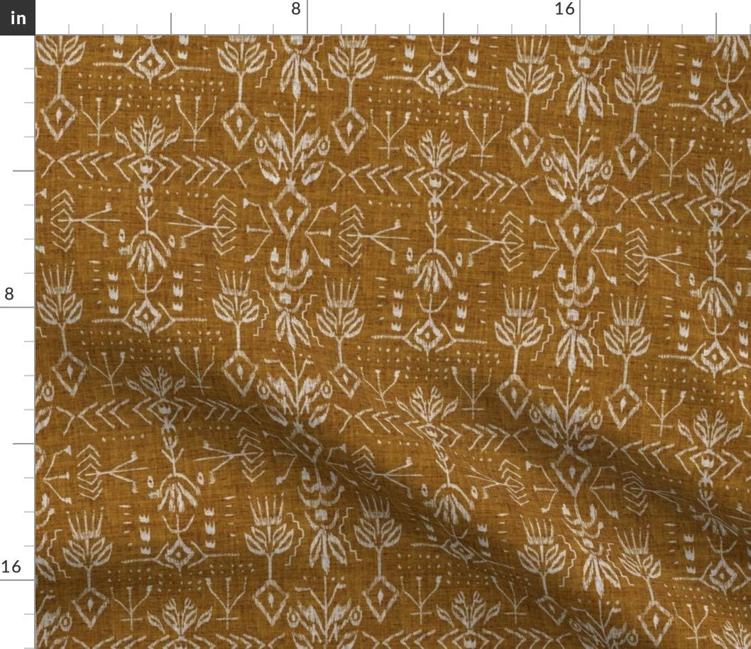 Spoonflower Fabric - Ikat Mustard Brown Gold Tan Tribal Mud Cloth Monochrome Boho Printed on Petal Signature Cotton Fabric Fat Quarter - Sewing Quilting Apparel Crafts Decor
