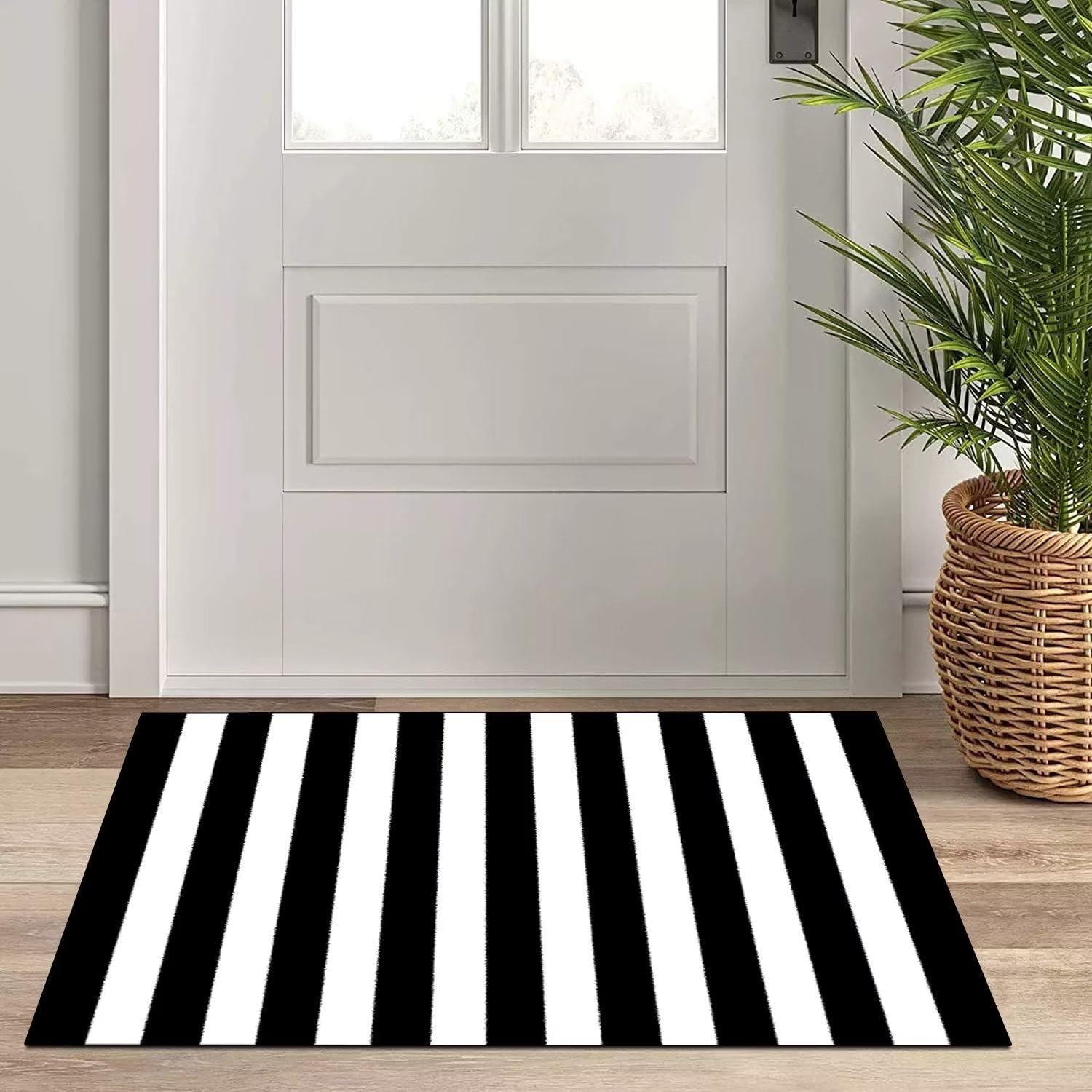 Abstrakte Teppich Läufer Lang Flur Küche rutschfest Waschbar Teppichmattent 70X240cm Schwarz Weiß Vintage Küchenläufer Meterware Esszimmer Schlafzimmer Wohnzimmer Schmutzfangmatte