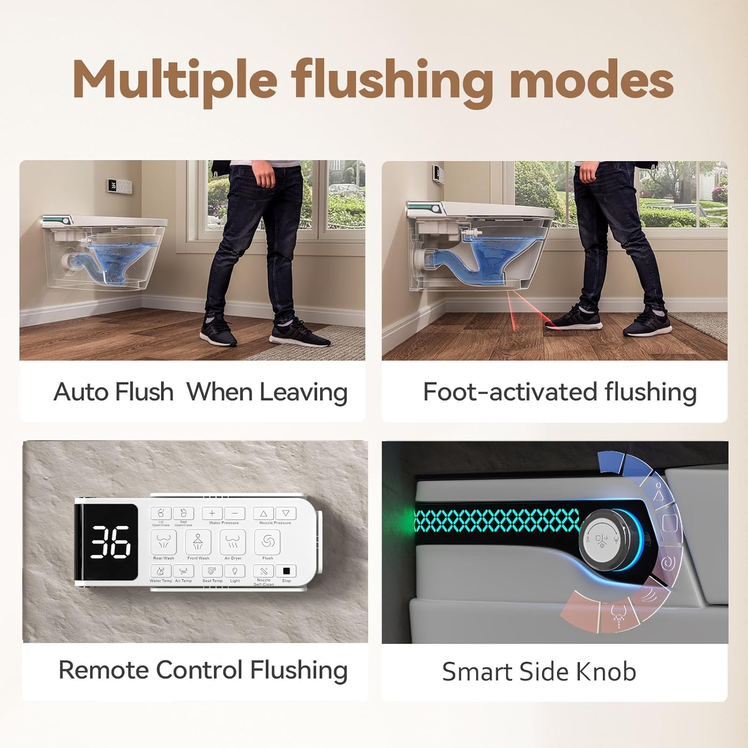 MEJE #MZE014P - Intelligent Wall-Hung Toilet, One-piece Elongated Smart Toilet with Bidet Built in,Heated Seat, Warm Air Dryer,Auto Flush, Auto Open and Close, Remote Control, Night Light, White