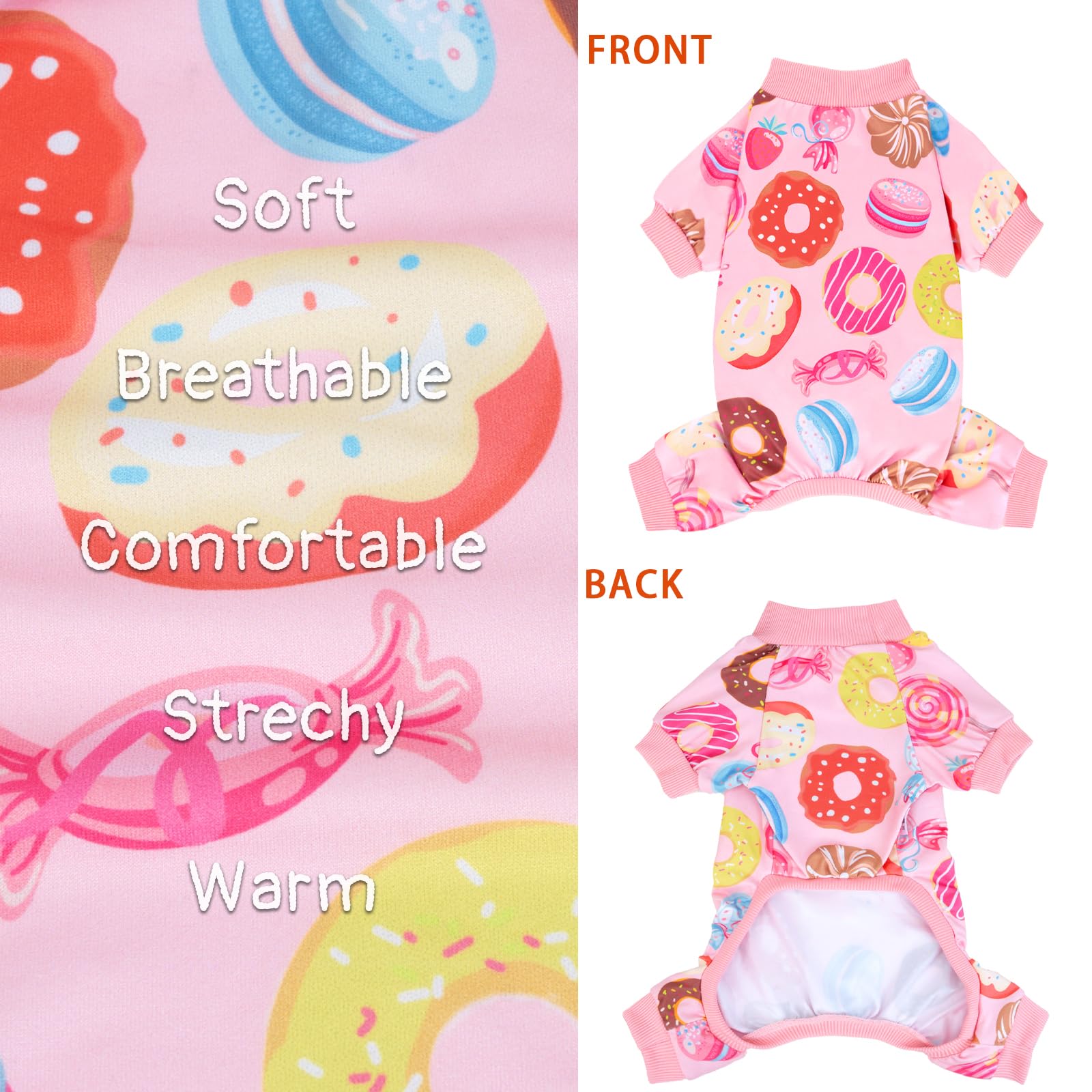 XPUDAC Paquete de 4 pijamas para perro, ropa suave y elástica con estampado rosa de pato para perros pequeños y medianos, ropa para niñas, niños y gatos, talla XS