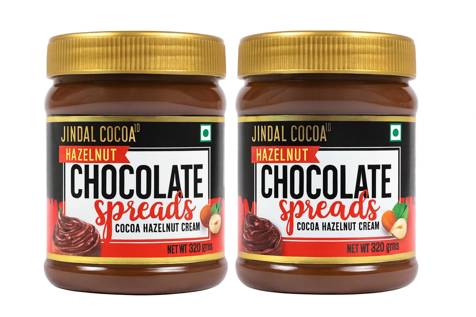 Jindal Cocoa Hazelnut Spread - 640g (320g - Pack Of 2) | Ideal for Kids | No Palm Oil | 15% Hazelnuts | Chocolate Spread without Palm Oil | No Artificial Preservatives & Trans-Fat | Healthy Chocolate Spread