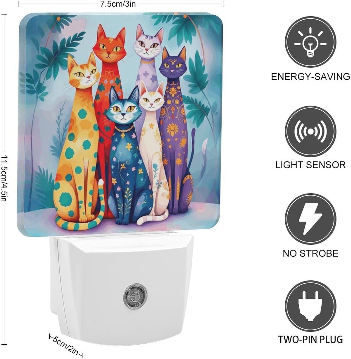 Colorful Cat LED Night Light Plug-In Wall Nightlight, Decor 11.5x7.5x5cm image 2