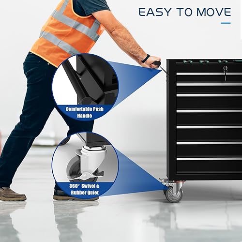 Miniatura 5 de Cofre de herramientas de garaje de 7 cajones, gabinete de herramientas de gran capacidad, caja de herramientas mecánica de alta resistencia, carrito