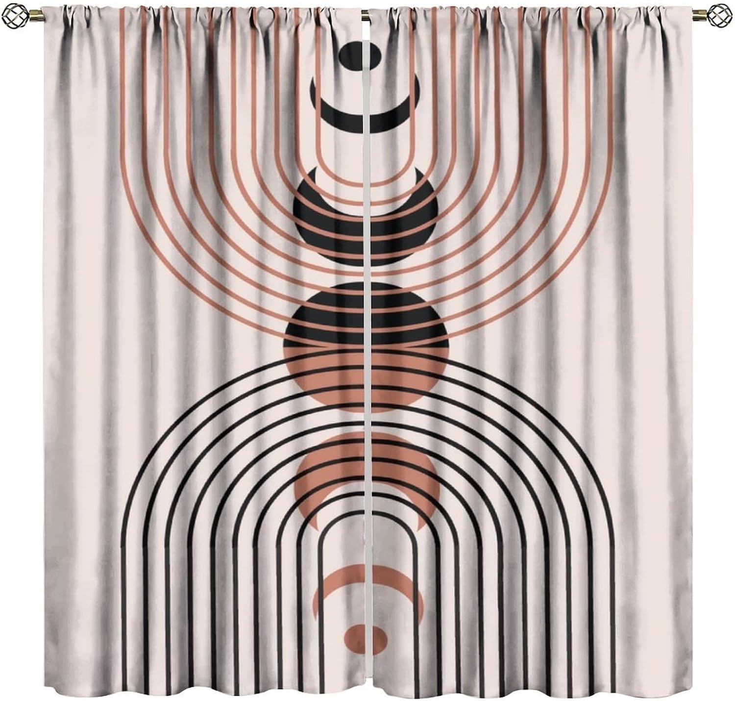 Mid Century Bohemian Curtains Abstract Moon Phase Geometric