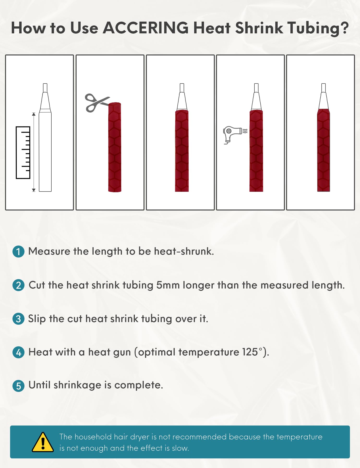 Accering Tube thermorétractable texturé pour canne à pêche et fournitures de cuisine (φ40 mm, longueur : 15 m, rouge)