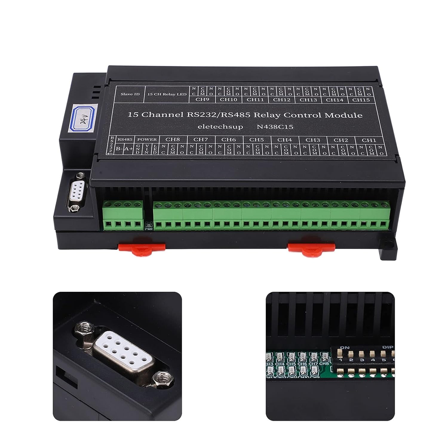 15 Channel Relay Control Module RS485 RS232 PLC DO PC UART Serial Switch Board with 6 Instructions for Industrial Automation Smart Home ABS Material DC24V Power
