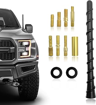 Car Spiral Antenna, 7 Inch Flexible Rubber Antenna Mast with Threaded Adapters, Waterproof Roof Mount Vehicle Antennae Replacement for Optimized FM/AM Reception, Car Accessories