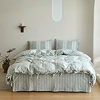 Vista 28 de BISELINA Juego de funda de edredón 100% algodón lavado con textura similar al lino teñido a rayas horizontales reversible, transpirable, suave