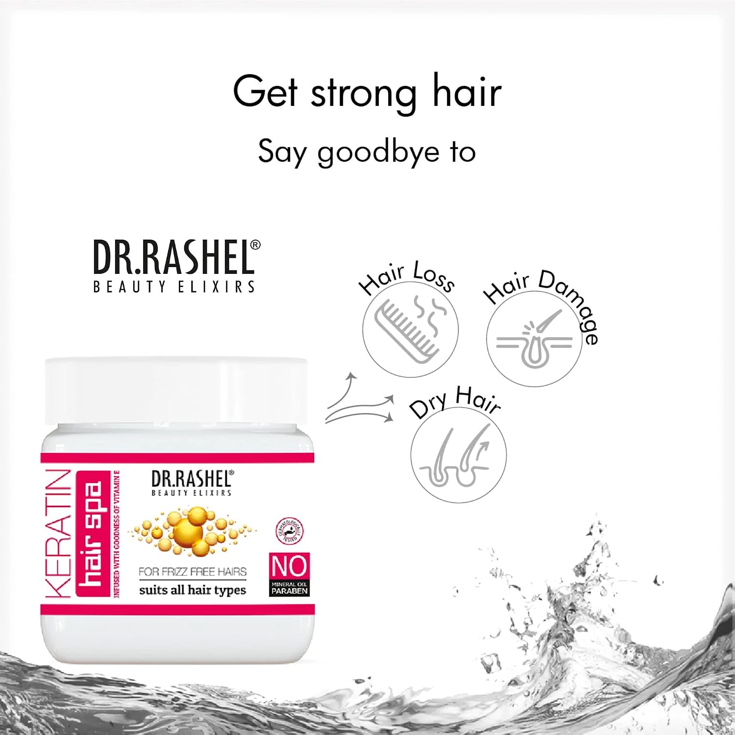 DR.RASHEL Keratin Hair Spa professional for frizz free hairs, creates protective barrier for hair, suits all hair type - 360ml / 12.1 Fl Oz