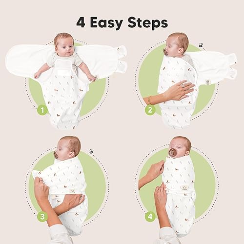 Miniatura 6 de Saco de dormir para bebé con cremallera - Paquete de 3 envolturas para recién nacidos de 0 a 3 meses, bebés, niñas, niños, saco de dormir para