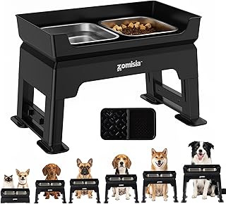 ZOMISIA 3-in-1 Hundenapf erhöht – 6 Höhenverstellbar Antischlingnapf erhöhter Futternapf 17–40cm, Futterstation Hund mit 2 Edelstahlnäpfen 1,6L, Slow Feeder Teller, für kleine, mittlere & große Hunde