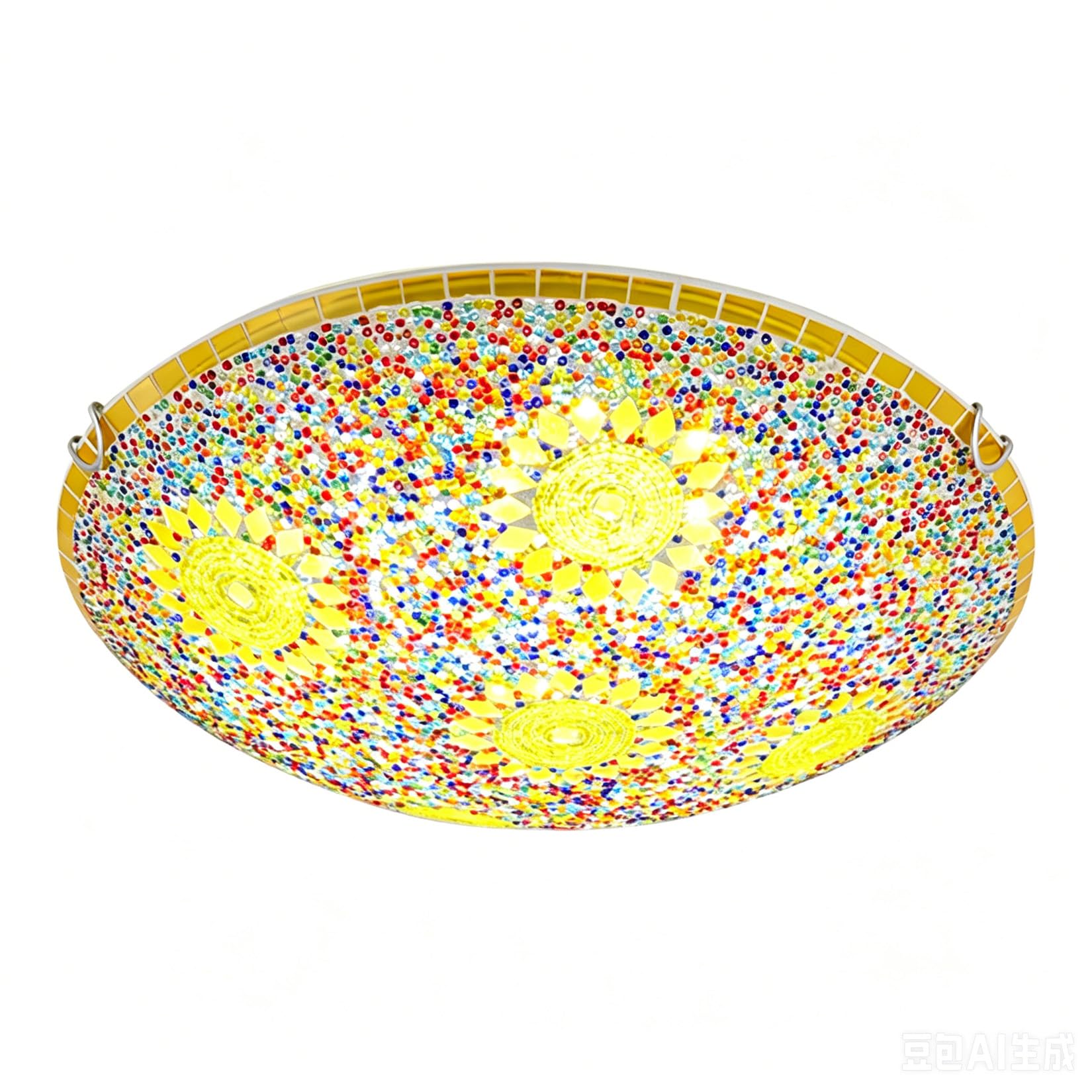 Tiffany Style Sunflower LED Ceiling Light, Turkish Mosaic Flush Mount Stained Glass Ceiling Lamp Bohemian Handmade Ceiling Fixture for Bedroom, Hallway, Kitchen, Dining Room,3Color Light,50cm