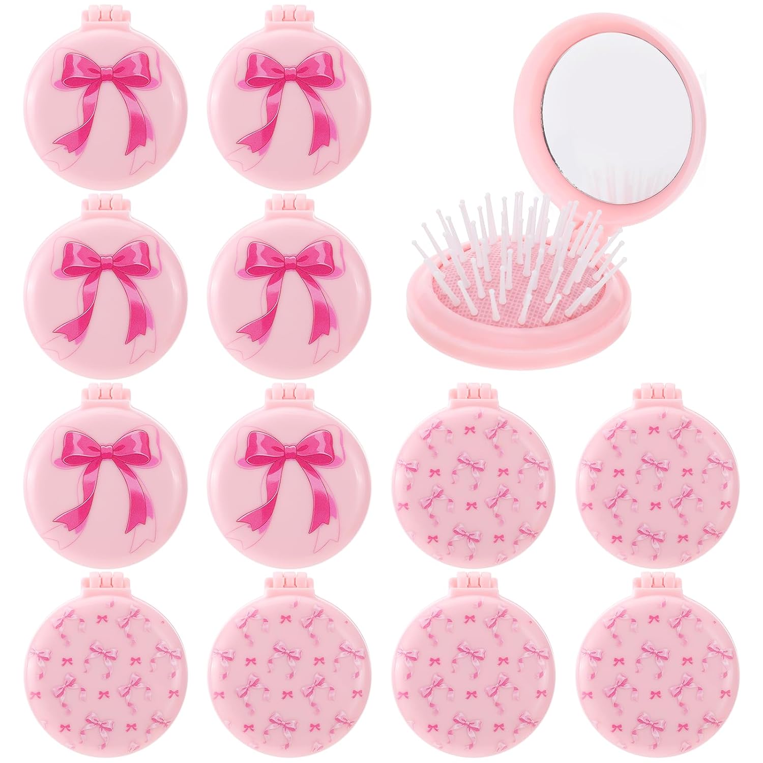 Pink Bow Hair Brushes - Portable Folding Pocket Brush