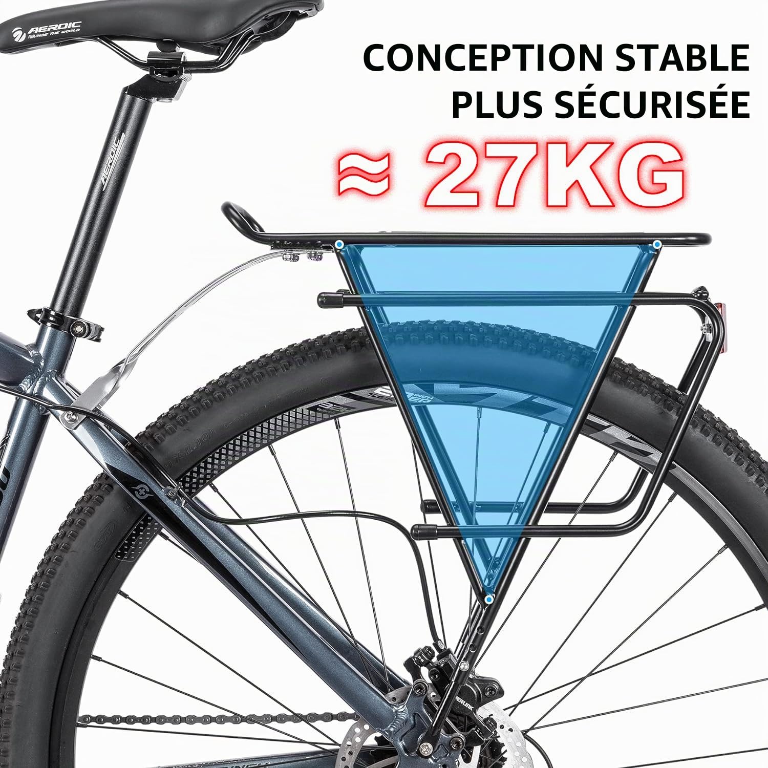 Kadacha Porte-Bagages vélo pour Frein à Disque/Non-Frein à Disque, Porte-Bagages Touring adapté pour 26-29 Pouces avec réflecteur et Charge maximale 30kg