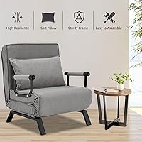 Vista 5 de Sillón convertible para cama, sillón tapizado de tres pliegues con almohada, sofá plegable de ocio con respaldo ajustable de 6 ángulos, cama