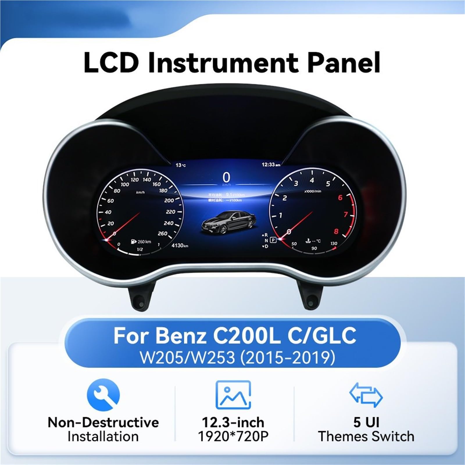 Cyfrowy miernik Do C200L C/GLC W205/W253 Wyświetlacz Head Up | 2015-2019 Panel LCD Prędkościomierz Wirtualny Instrument 12.3 ''cyfrowa Deska Rozdzielcza