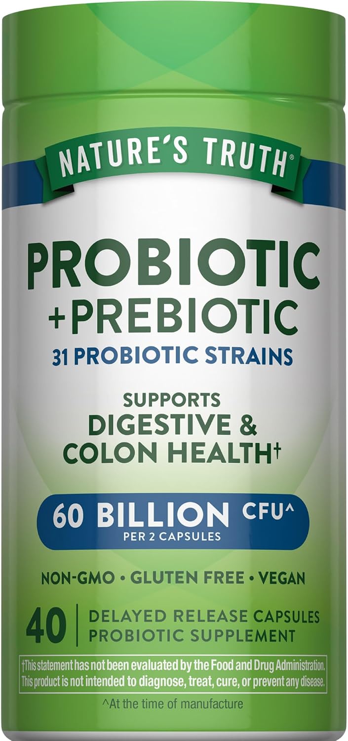 Nature's Truth Probiotic & Prebiotic Pills | 60 Billion CFU | 40 Capsules