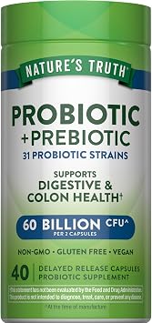 Natures Truth Probiotic & Prebiotic Pills | 60 Billion CFU | 40 Capsules