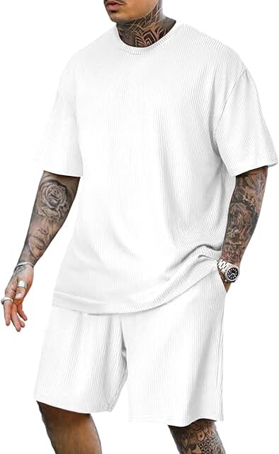 Lexiart Mens Casual 2 Piece Outfits-Short Sleeve Athletic Set Oversize T...