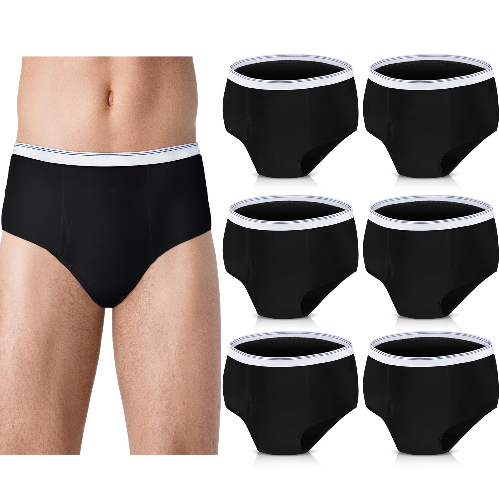 Blosssound 6 Pack Men's Incontinence Underwears Reusable Washable Leak Proof Underwears Protection Incontinence Briefs Men Bladder Control with