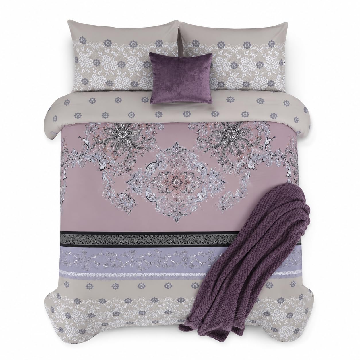 StylemyBedroom Marble Floral Duvet Cover Set - 4pc Bedding Set (Agata Pink, Double) — image 1
