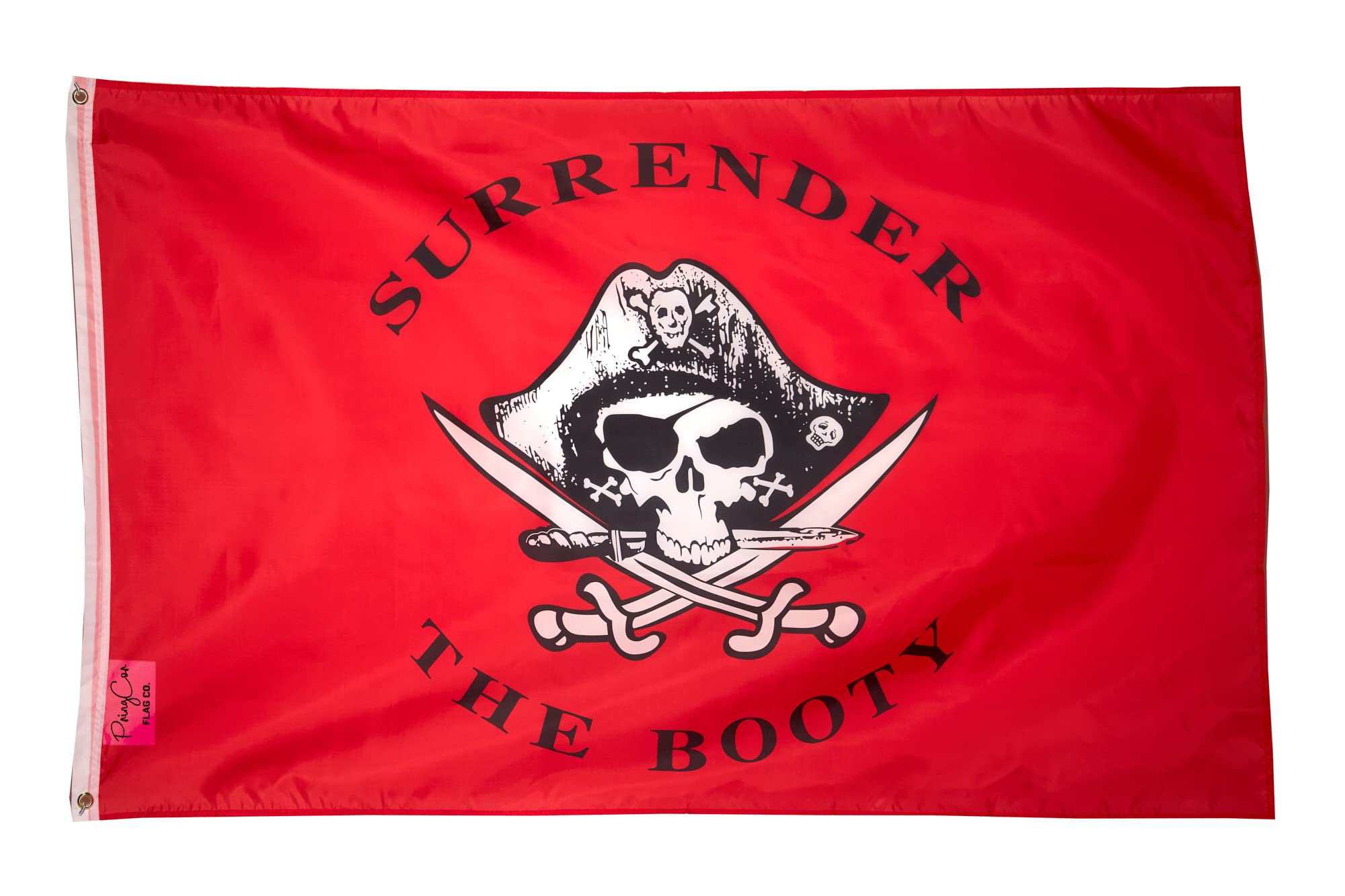PringCor Surrender the Booty Pirate Flag 3x5 FT Polyester Brass Grommets Boat Bar Cave