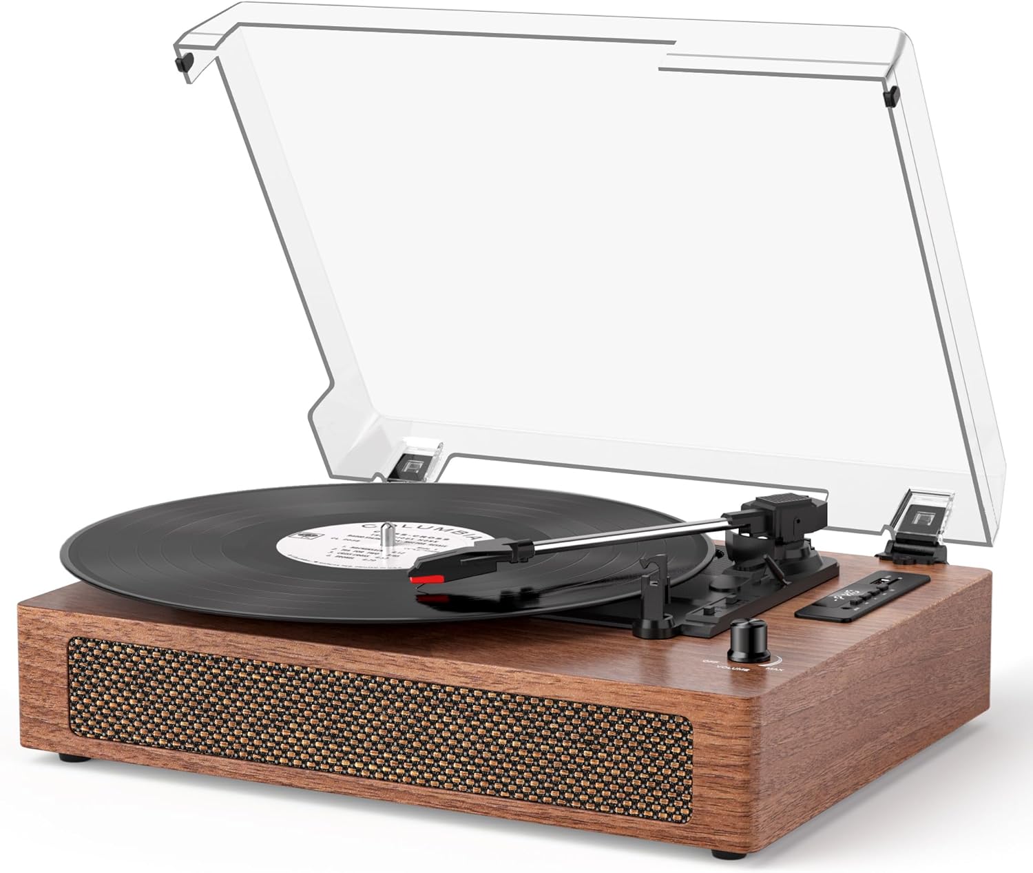 Vinyl Record Player Vintage with Bluetooth & Built-in Stereo Speakers, 3-Speed Belt-Drive Turntable with Vinyl Recording to USB/TF Card, EQ, Auto Stop, AUX & RCA Out, Walnut