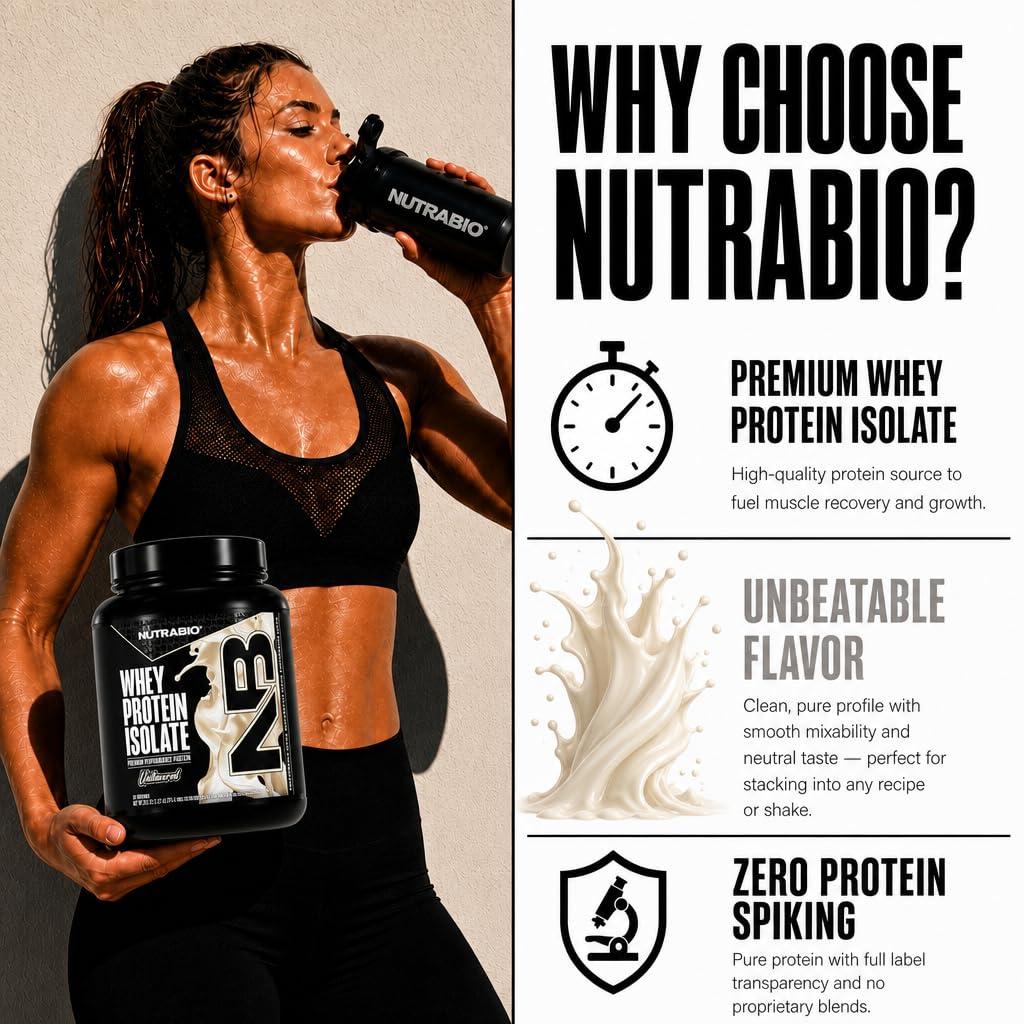 NutraBio 100% Whey Protein Isolate Protein Powder, 25g Protein with Complete Amino Acid Profile, Non-GMO, Soy & Gluten Free, Low Carb, Low Calorie Whey Protein Powder, Raw Unflavored, 20 Servings — Amazon image 4