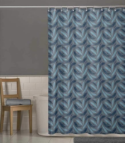 Miniatura 2 de S4Sassy Cortina de ducha de baño repelente al agua de hojas de palma azul con ganchos de anillos de rodillo, 60 x 75 pulgadas