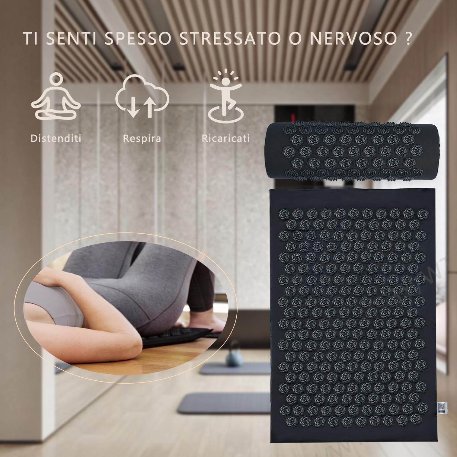 Corhabeo Tappetino Agopressione Fitness Pieghevole che Diventa Borsa a Tracolla con Guida Ebook QR Code - Aghi Fiore di Loto, Tappeto Massaggiante Corpo, Relax Mal di Schiena, 100% Cotone Biologico