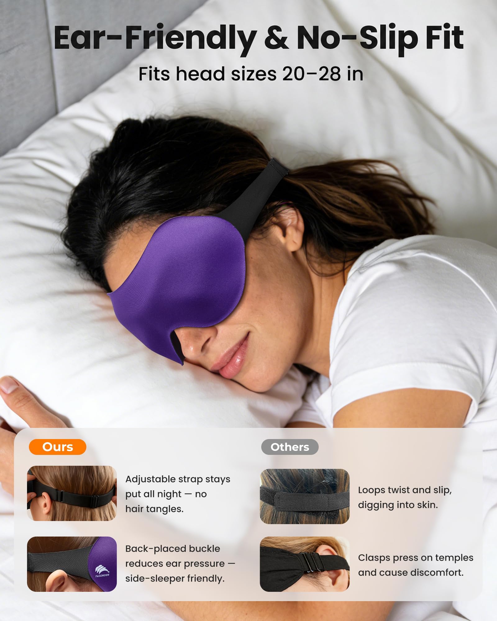 Paquete de 3 máscaras de dormir para dormir de lado, máscara de ojos 3D opaca para dormir, cero presión ocular, apto para pestañas, cubierta suave ajustable para mujeres y hombres, para viajes | 3D cero presión ocular, apto para pestañas, ajustable, suave