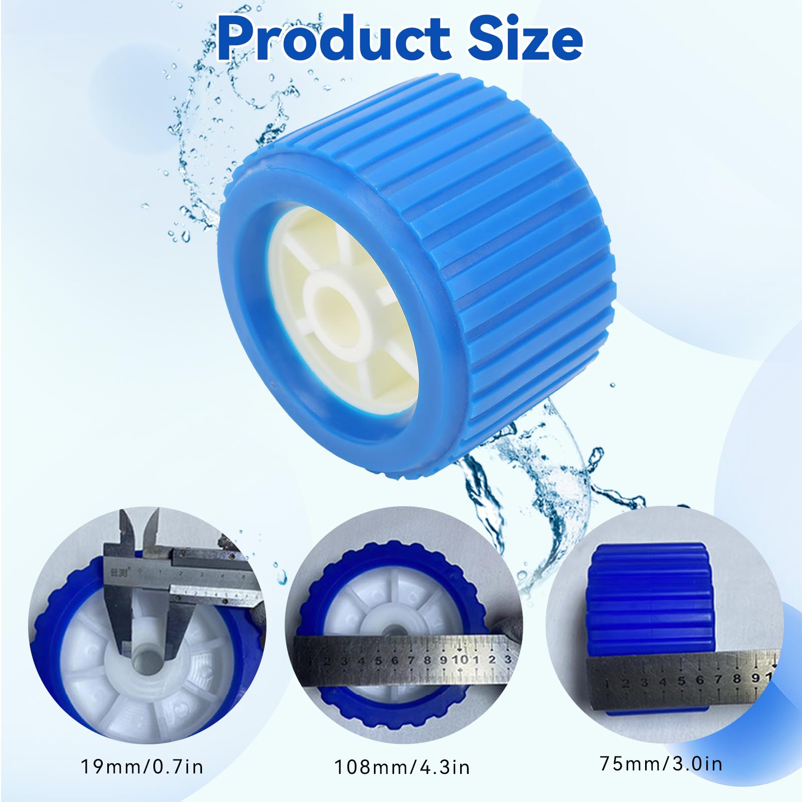plplaaoo 4pcs Boat Trailer Rollers, Marine Ribbed Wobble Roller,Boat Trailer Guides & Rollers,Blue PP High Temp Resistant Boat Wobble Roller for Boat Yacht Trailer,Boat Trailer Parts