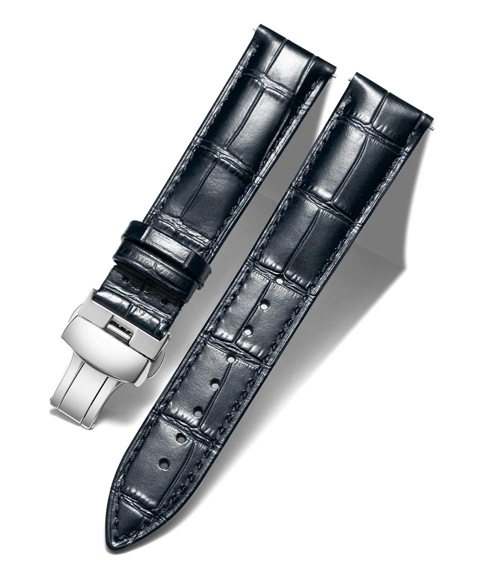 BINLUN Leather Watch Strap Quick Release Strap with Silver Butterfly Deployment Buckle 12mm 13mm 14mm 15mm 16mm 17mm 18mm 19mm 20mm 21mm 22mm 23mm 24mm Watch Band for Men Women