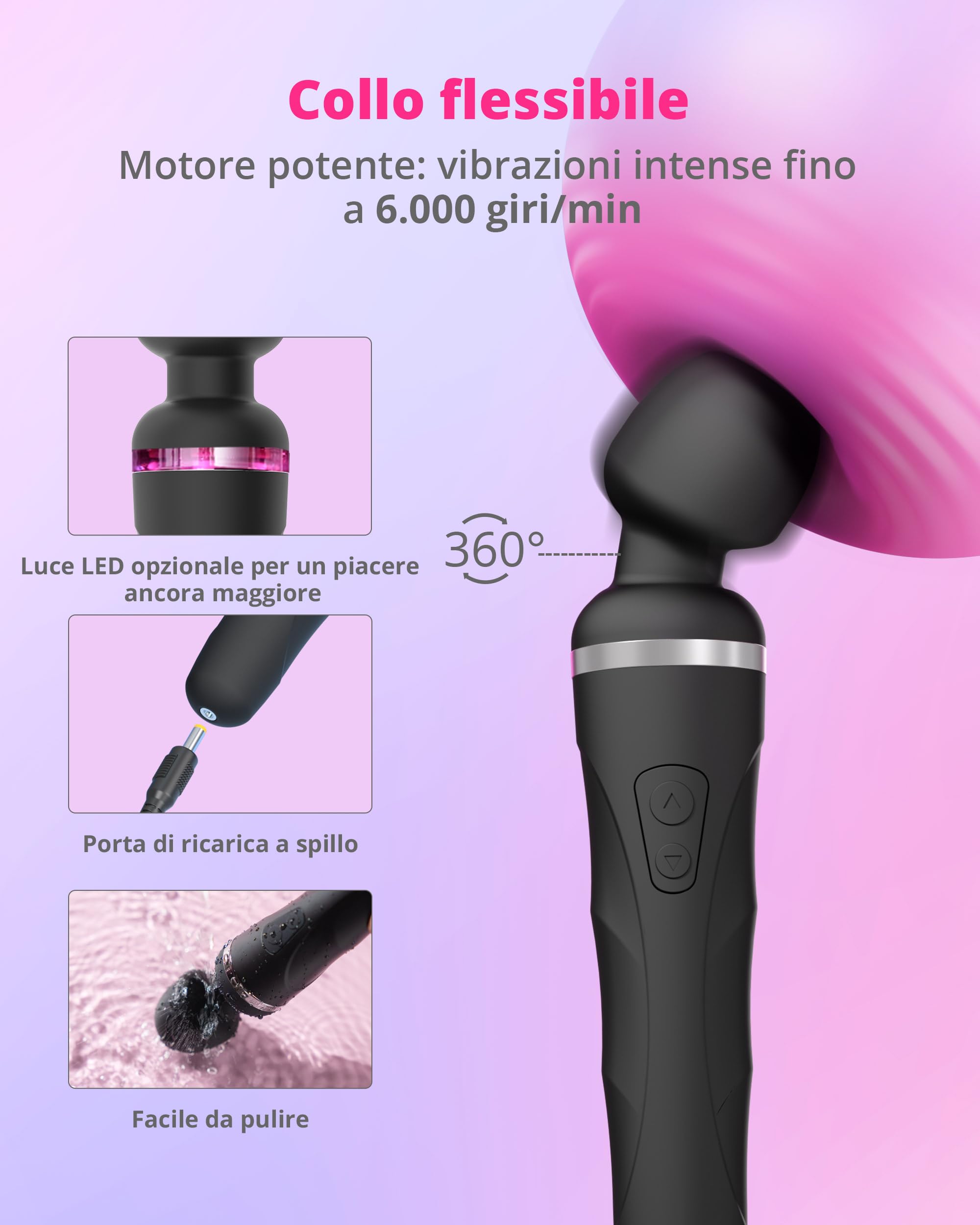 LOVENSE Domi 2 Vibratore a Distanza per Donna con APP Bluetooth, Massaggiatore a Bacchetta Ricaricabile, Vibrazione Personalizzabile per Coppie