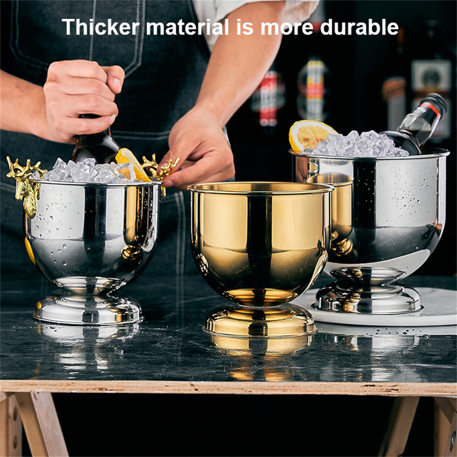 Cubos de Hielo para champán,Cubo de Hielo del Acero Inoxidable,Tina para Bebidas aislada y Cubo para Hielo,Enfriador de Bebidas para Fiestas,Plata,1.5L