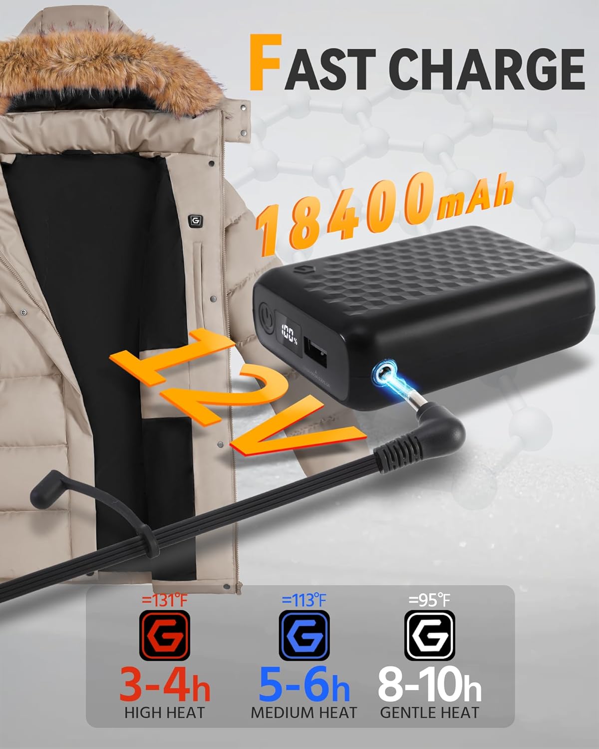 Genovega Graphene Women Heated Jacket 12V Fast Charge 18400mAh Large Capacity - Image 3