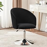 Furnimart Black Velvet Swivel Vanity Chair - Adjustable Height Makeup Stool for Bedroom, Dressing Room, Office