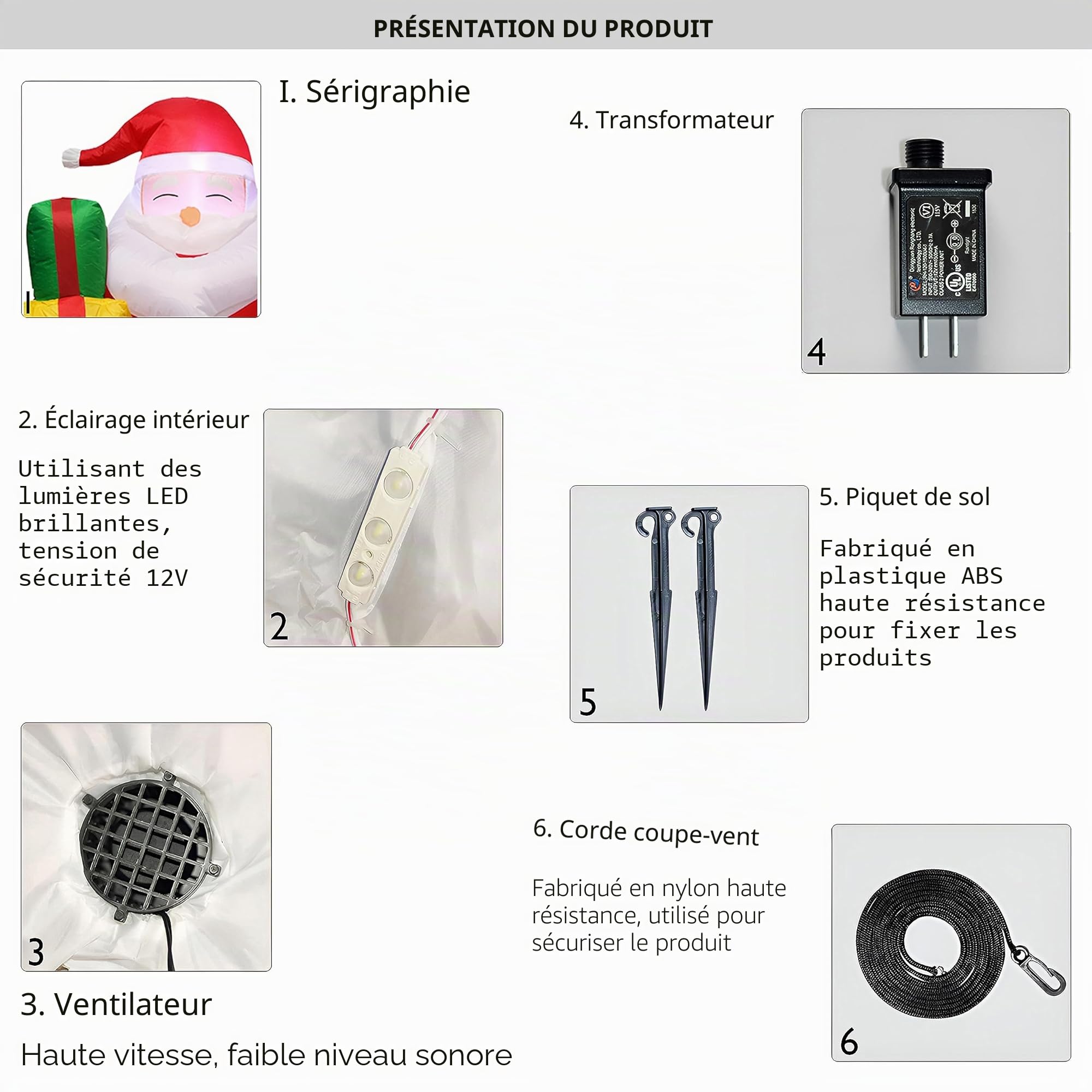 Décorations extérieures gonflables de Noël, 5 FT Père Noël Gonflable avec lumières Vives, Noël Blow Up Yard Décorations Pelouse Jardin Intérieur (Père Noël)