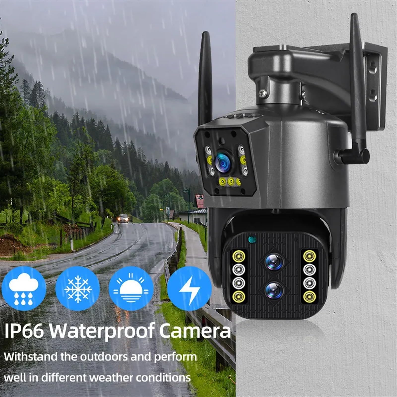 Caméra de sécurité, Caméra extérieure IP 6K 12mp, Trois objectifs, Zoom 10X, PTZ, Suivi Automatique, Protection de sécurité, Surveillance étanche(12MP Add 64G Card)