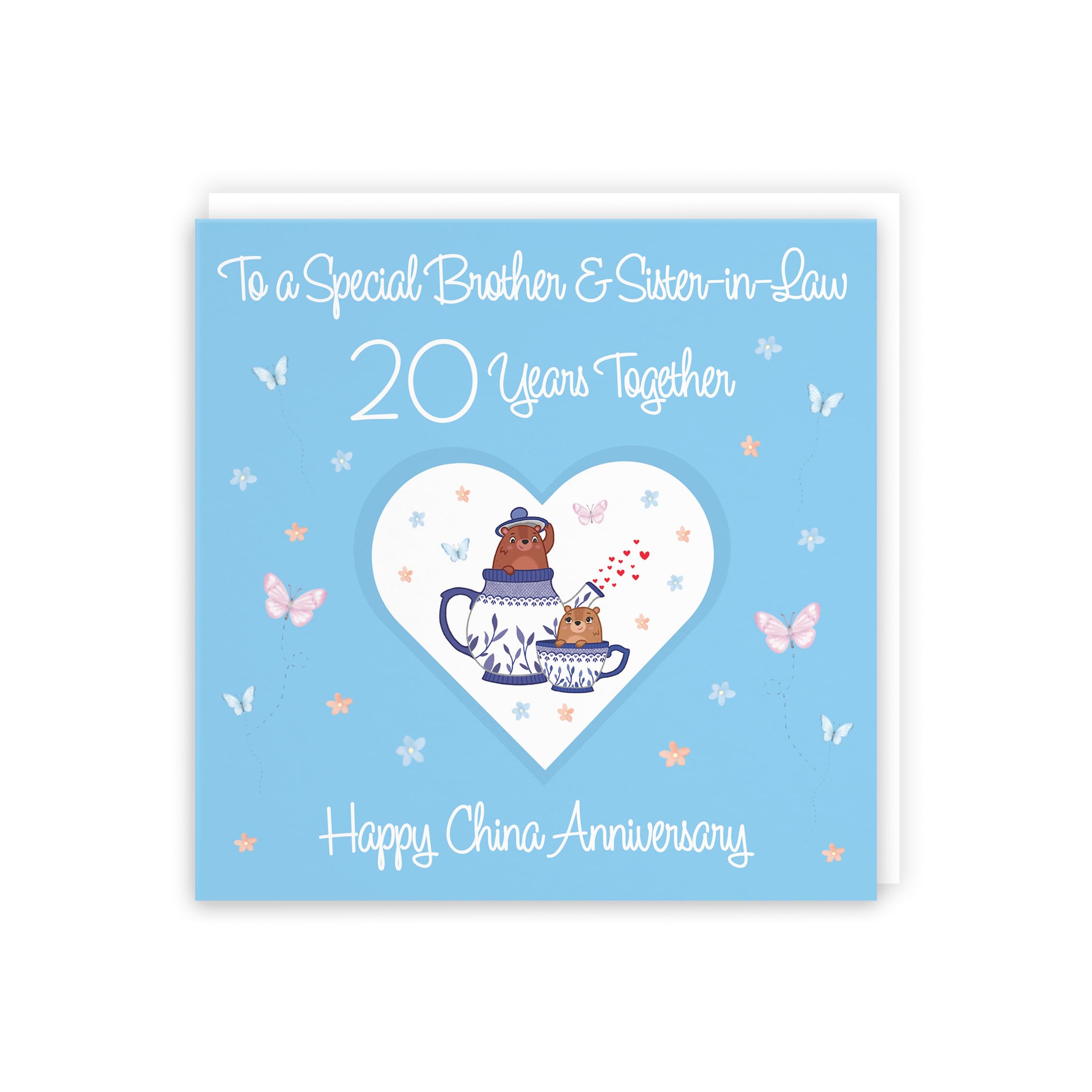 Hunts England, Brother & Sister-in-Law 20th Anniversary Card, 20 Years, China Anniversary, Romantic Meadows, Fun Card - Image 3